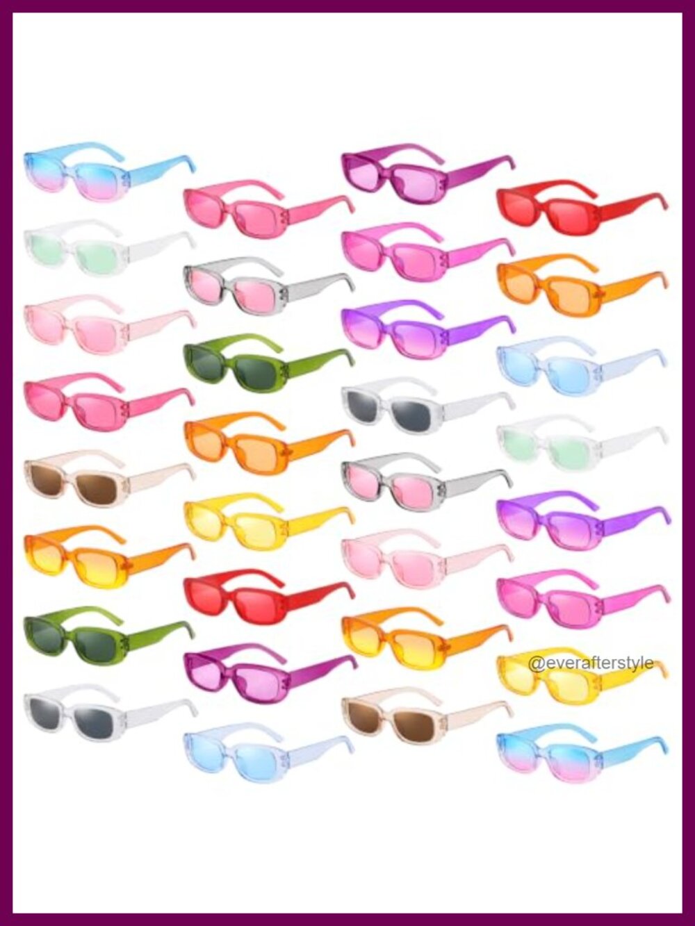 Matcheck 32 Pack Retro Rectangle Sunglasses UV400 Protection Plastic Frame